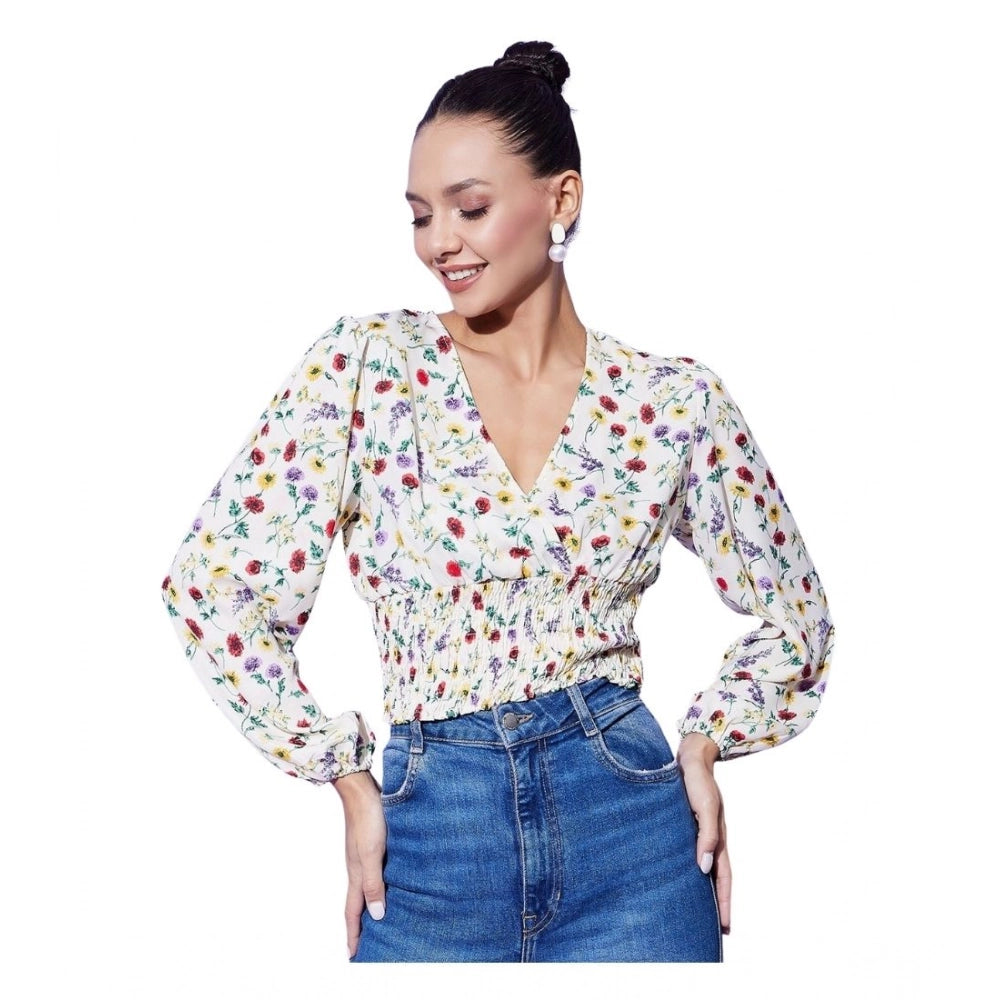 Amfyn Women's Polyester Floral Long Sleeves Top (Multicolor)