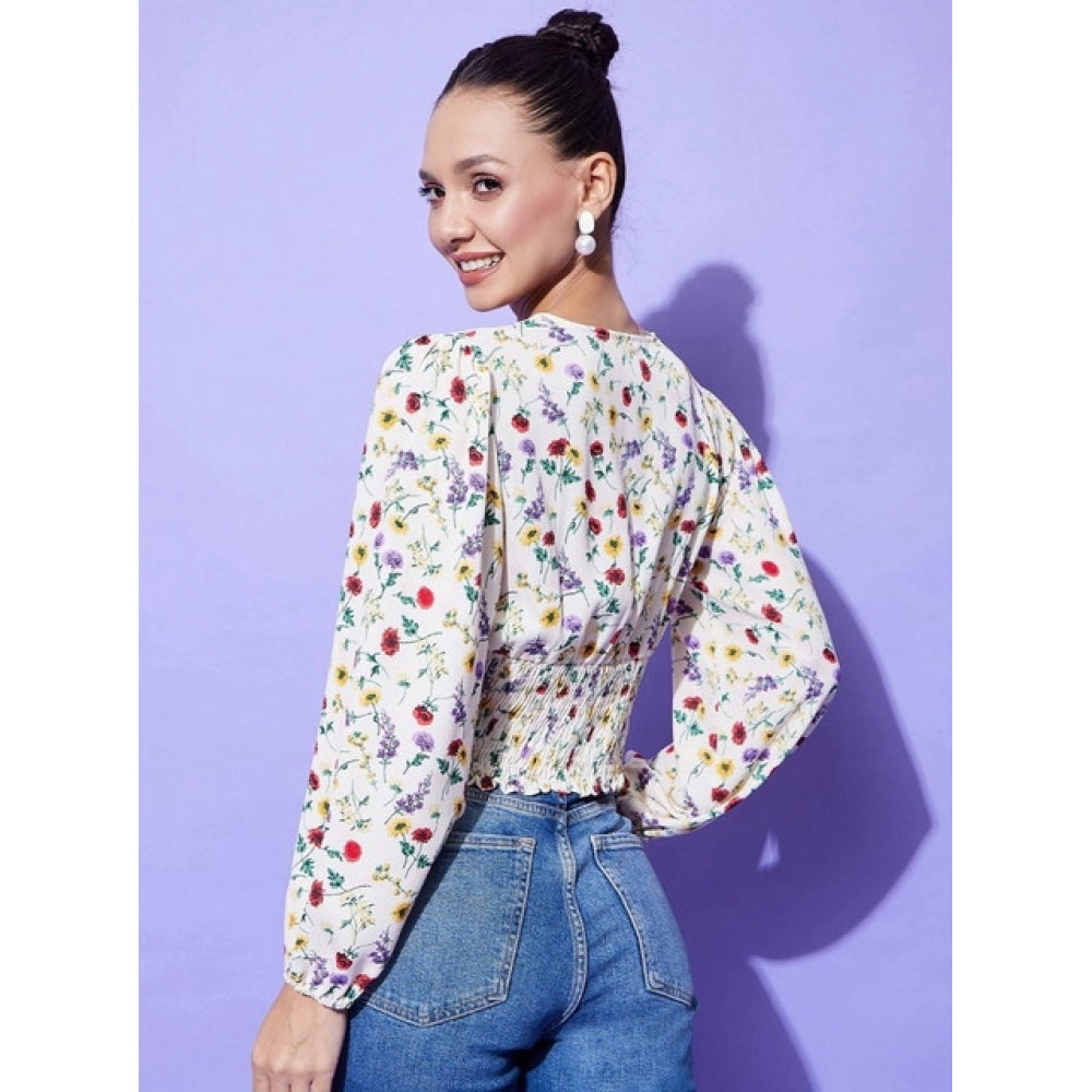 Amfyn Women's Polyester Floral Long Sleeves Top (Multicolor)