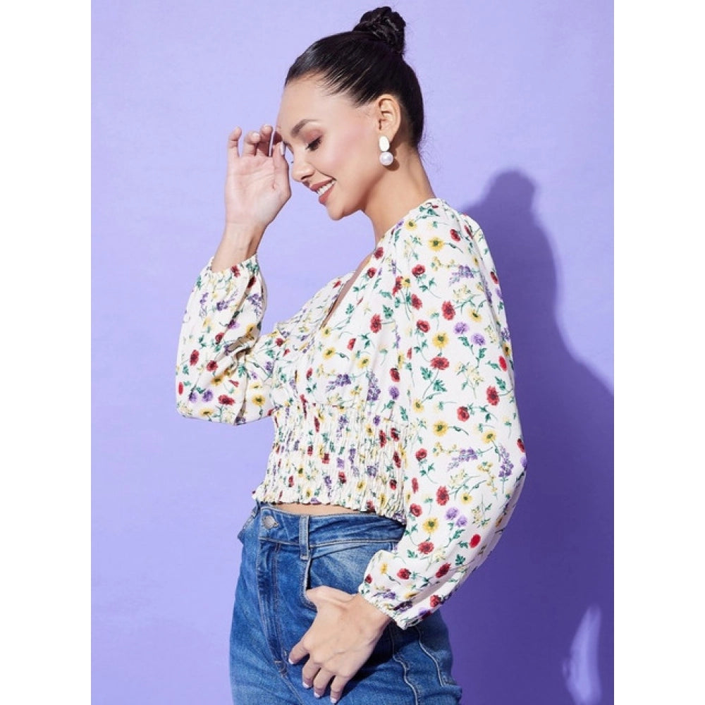 Amfyn Women's Polyester Floral Long Sleeves Top (Multicolor)