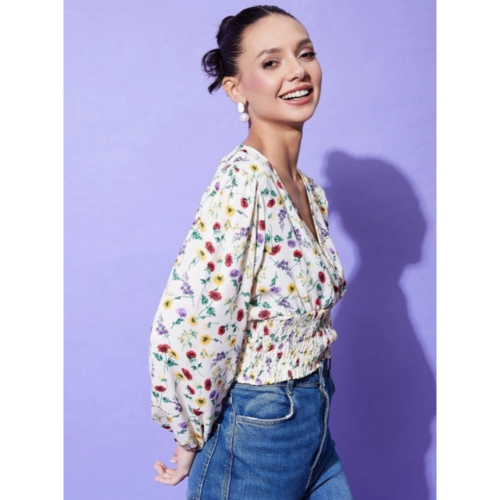 Amfyn Women's Polyester Floral Long Sleeves Top (Multicolor)