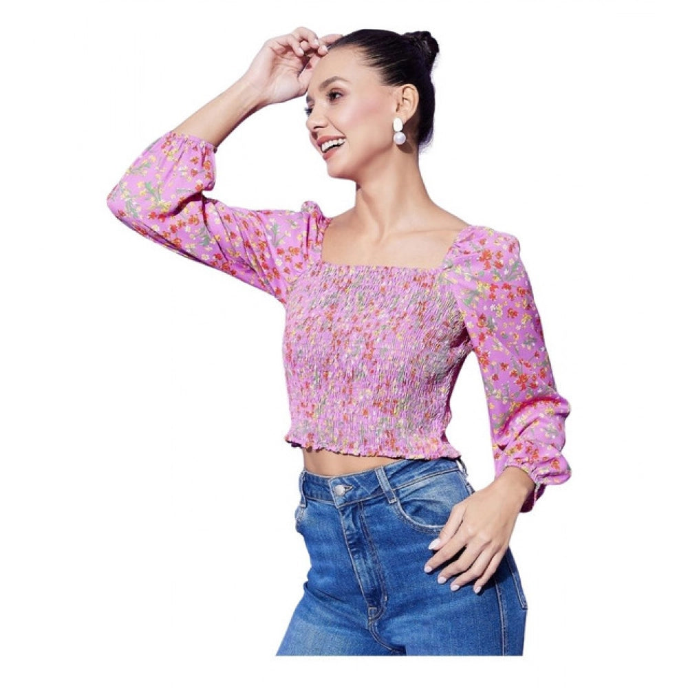 Amfyn Women's Polyester Floral Long Sleeves Top (Multicolor)
