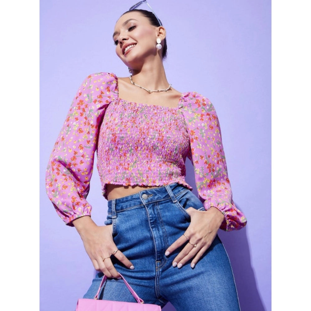 Amfyn Women's Polyester Floral Long Sleeves Top (Multicolor)