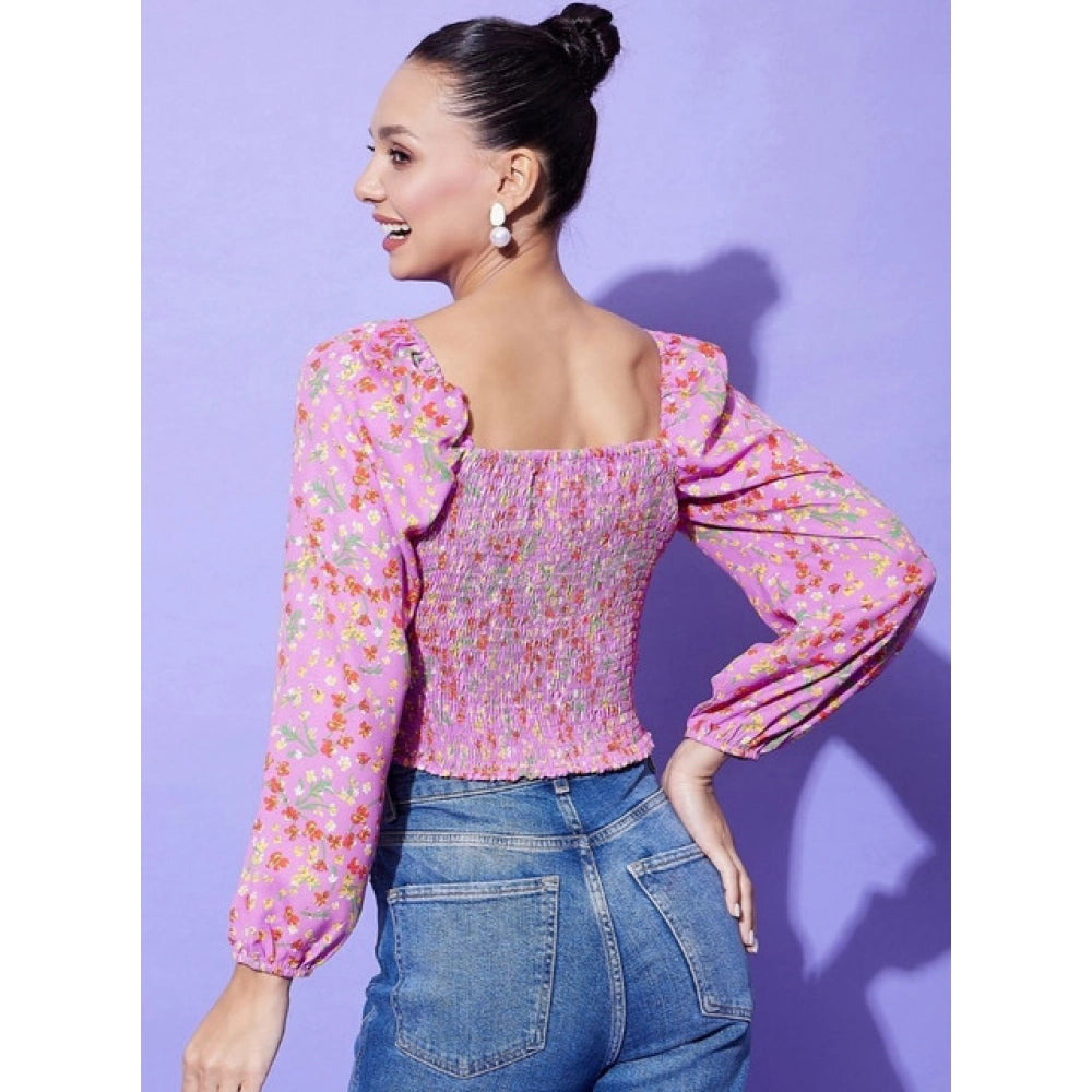 Amfyn Women's Polyester Floral Long Sleeves Top (Multicolor)