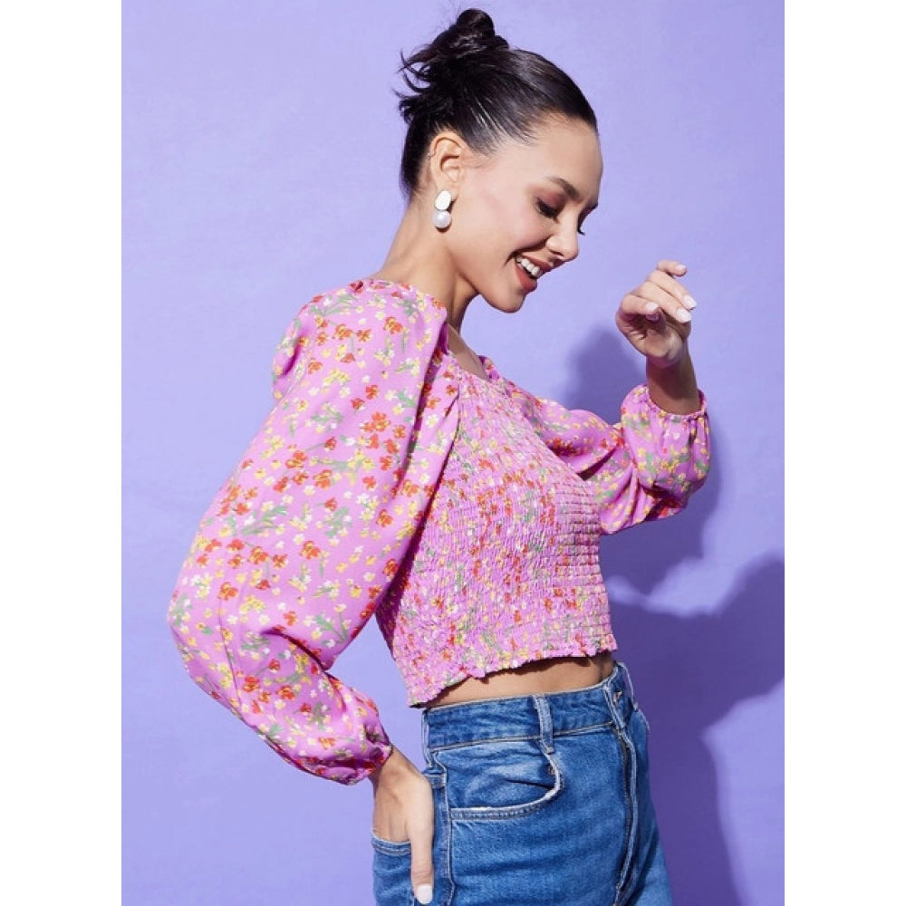 Amfyn Women's Polyester Floral Long Sleeves Top (Multicolor)