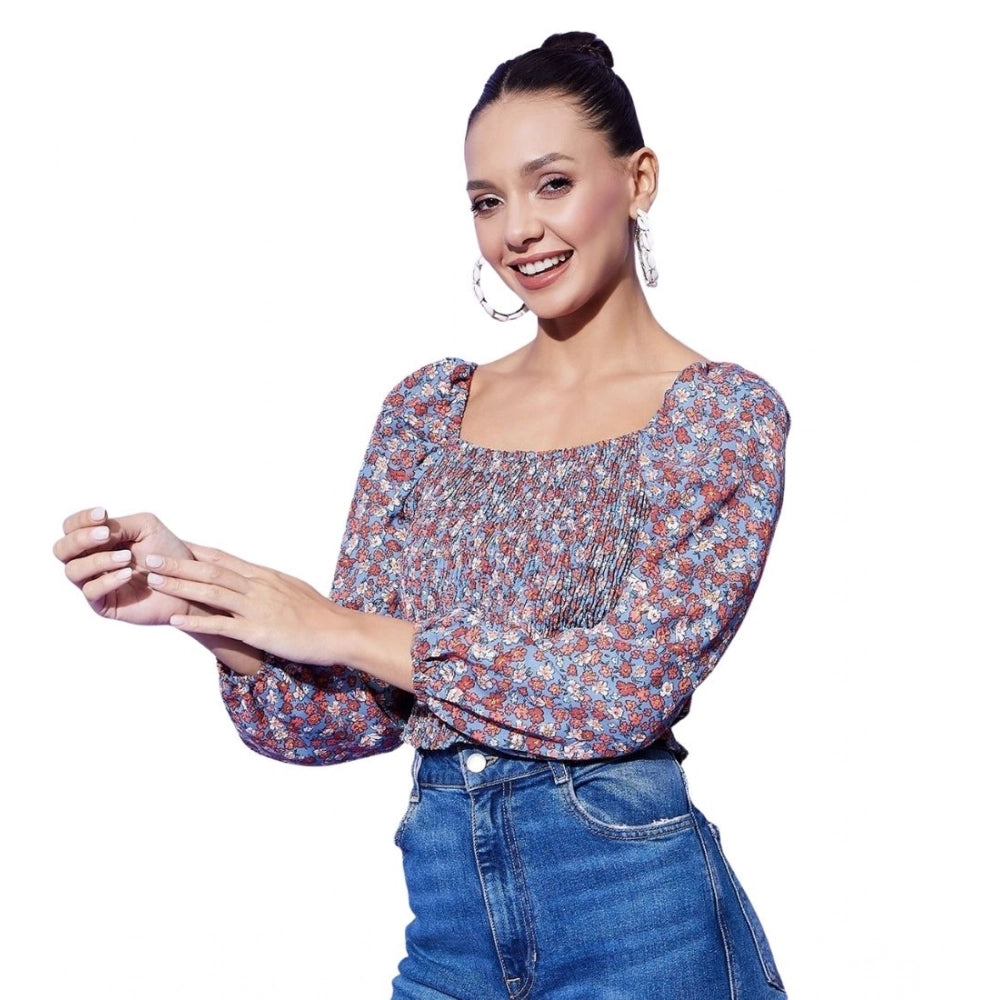 Amfyn Women's Polyester Floral Long Sleeves Top (Multicolor)