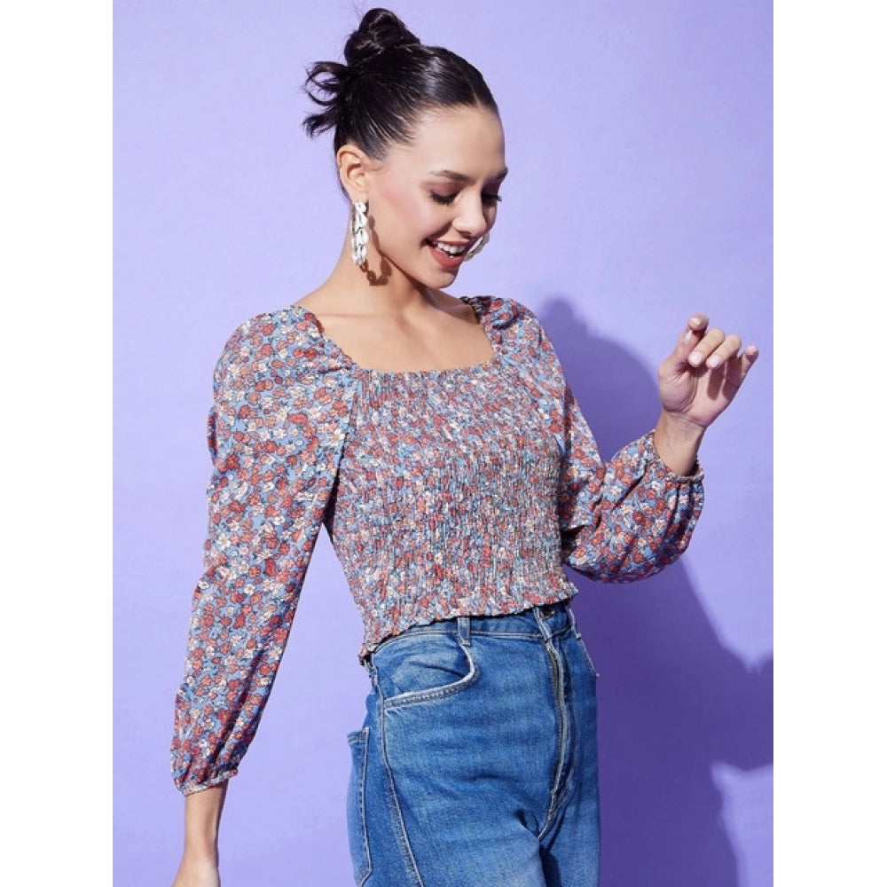 Amfyn Women's Polyester Floral Long Sleeves Top (Multicolor)