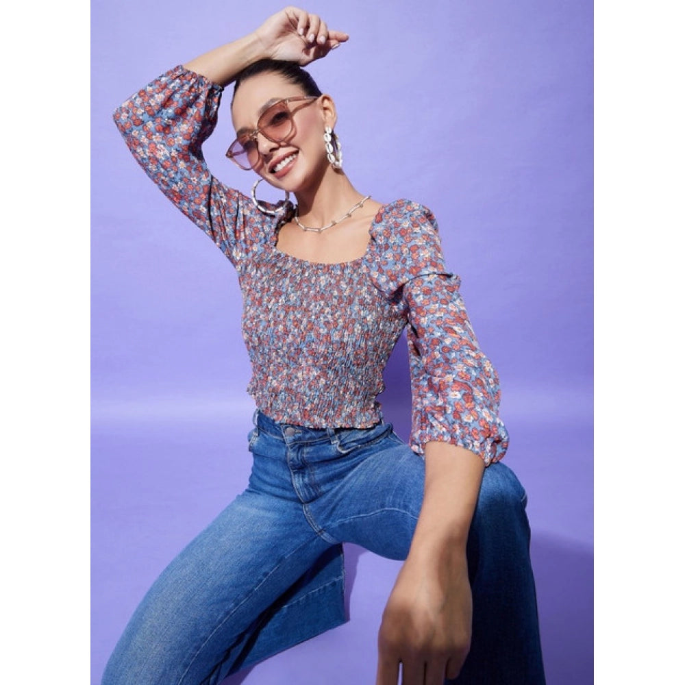 Amfyn Women's Polyester Floral Long Sleeves Top (Multicolor)