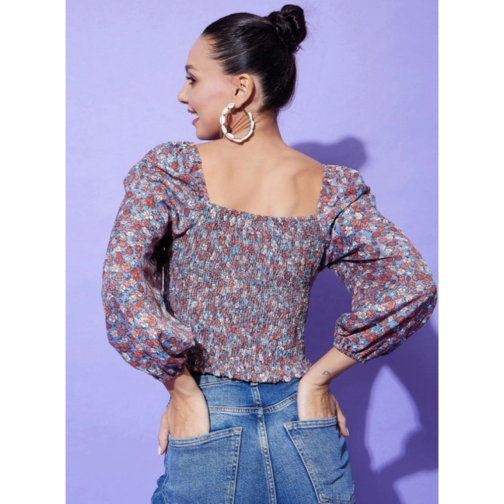 Amfyn Women's Polyester Floral Long Sleeves Top (Multicolor)