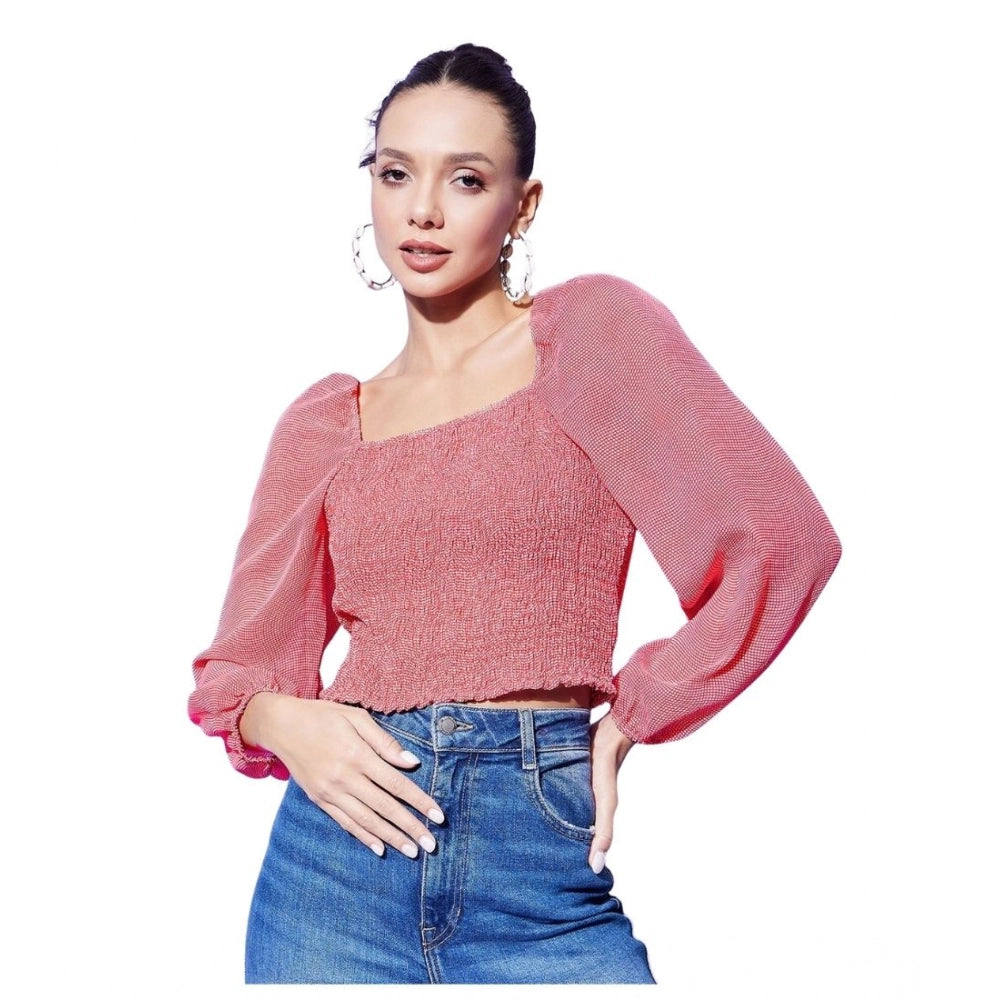 Amfyn Women's Polyester Floral Long Sleeves Top (Red)