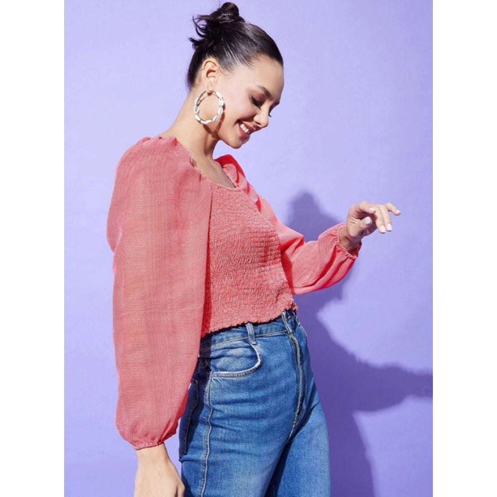 Amfyn Women's Polyester Floral Long Sleeves Top (Red)