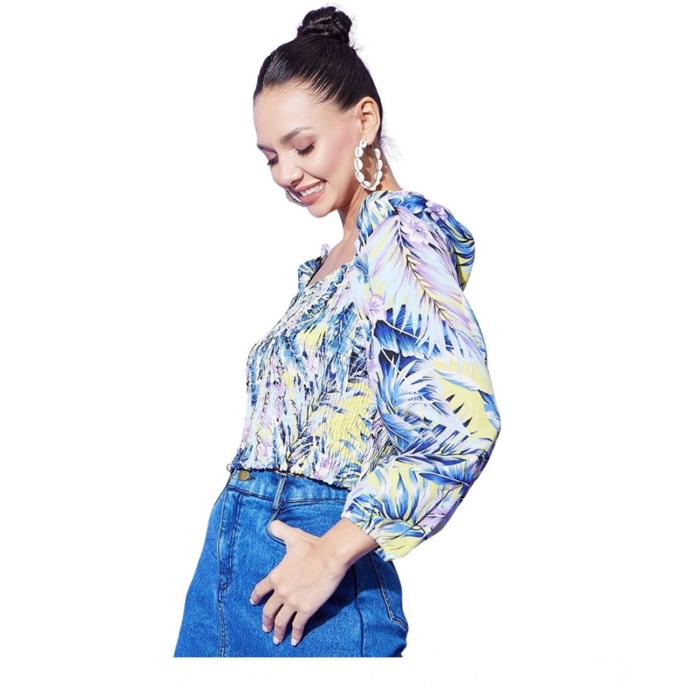 Amfyn Women's Polyester Floral Long Sleeves Top (Multicolor)
