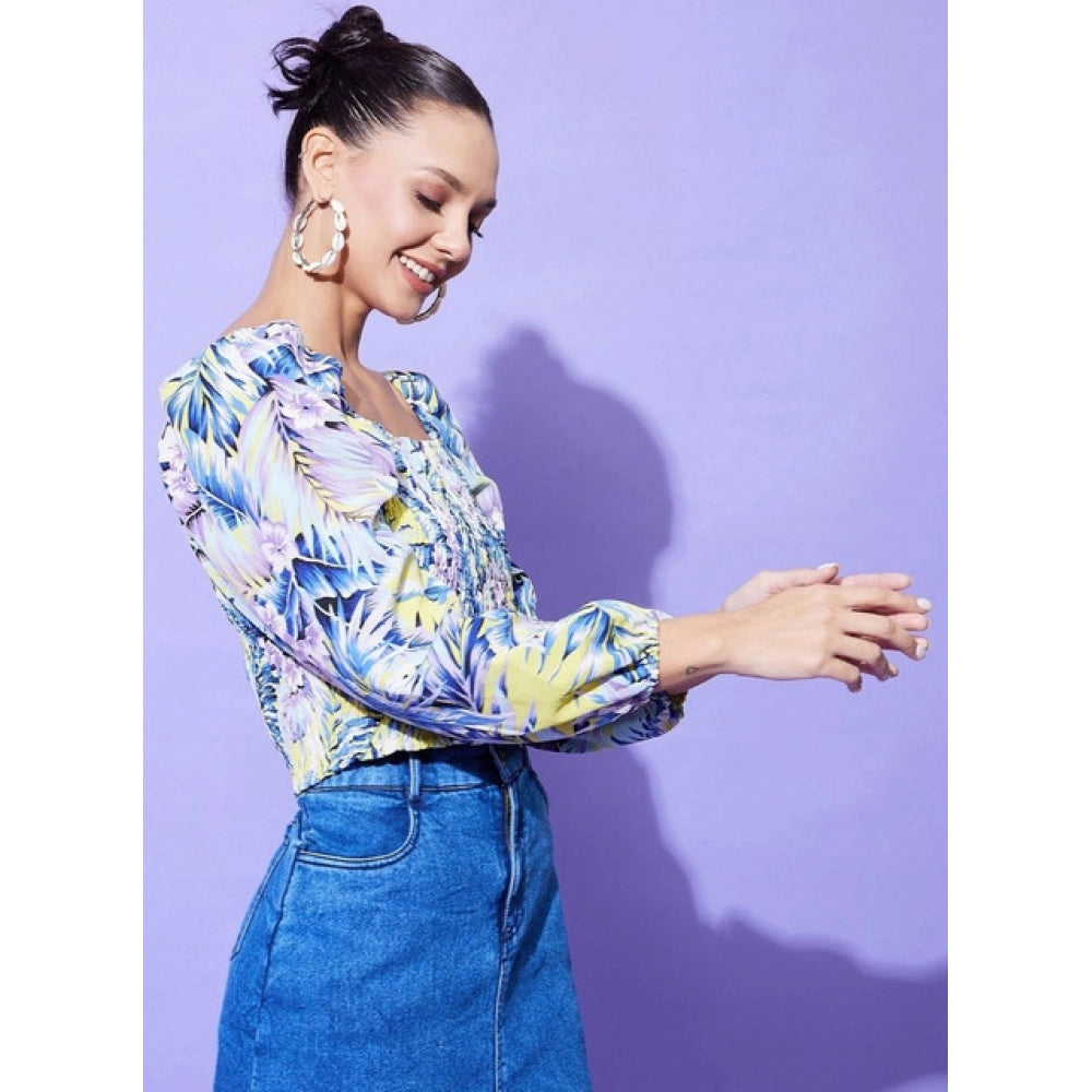 Amfyn Women's Polyester Floral Long Sleeves Top (Multicolor)