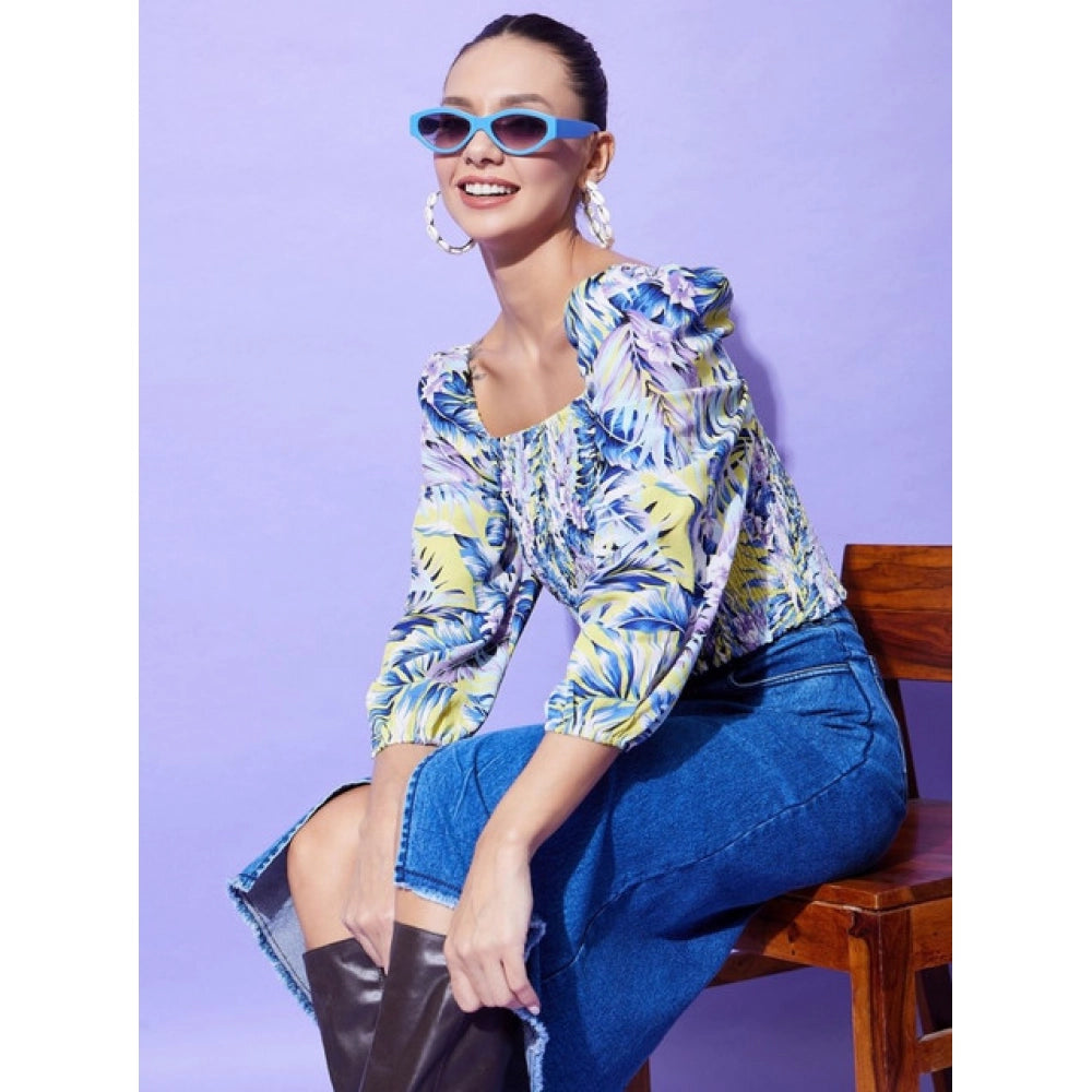 Amfyn Women's Polyester Floral Long Sleeves Top (Multicolor)