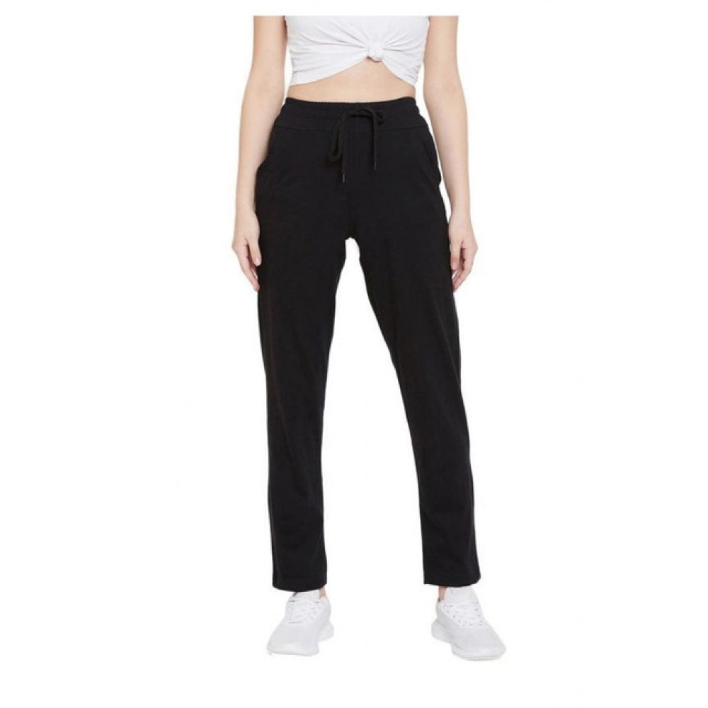 Amfyn Women's Cotton Solid Elasticated Track Pants (Black)