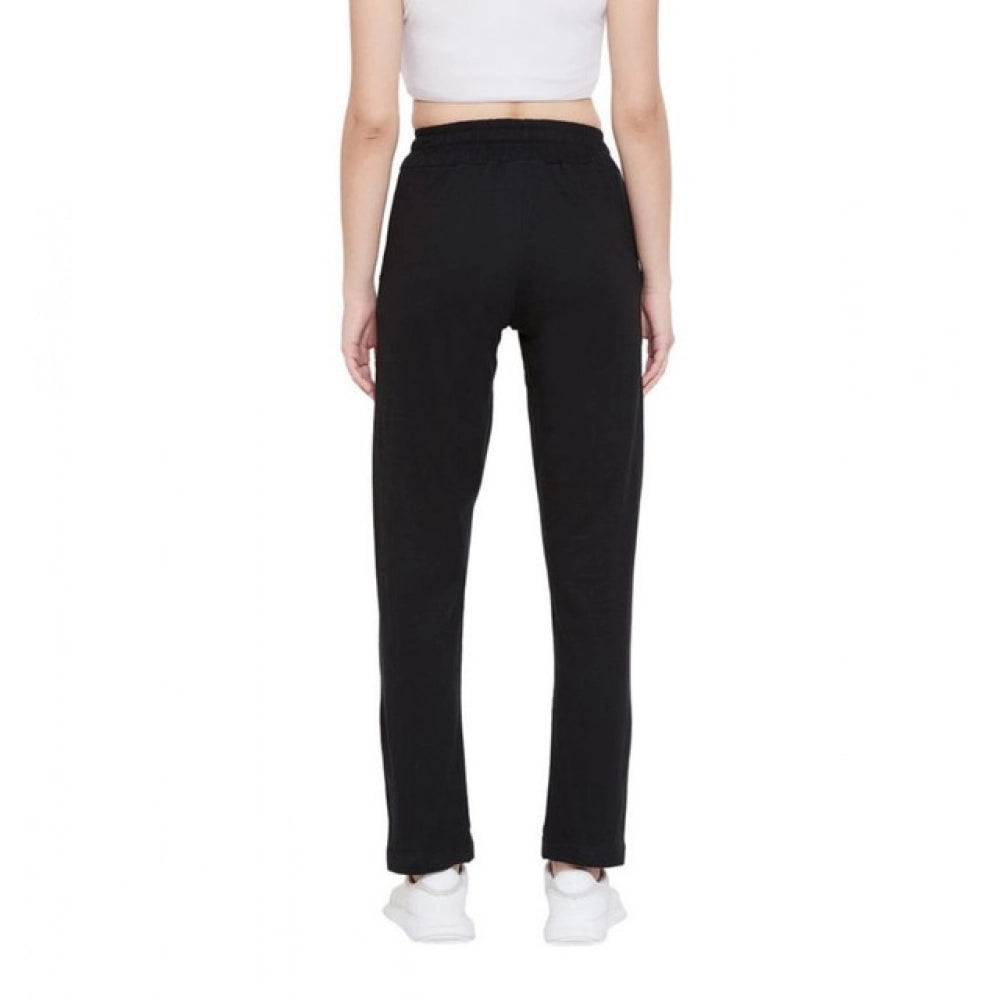 Amfyn Women's Cotton Solid Elasticated Track Pants (Black)
