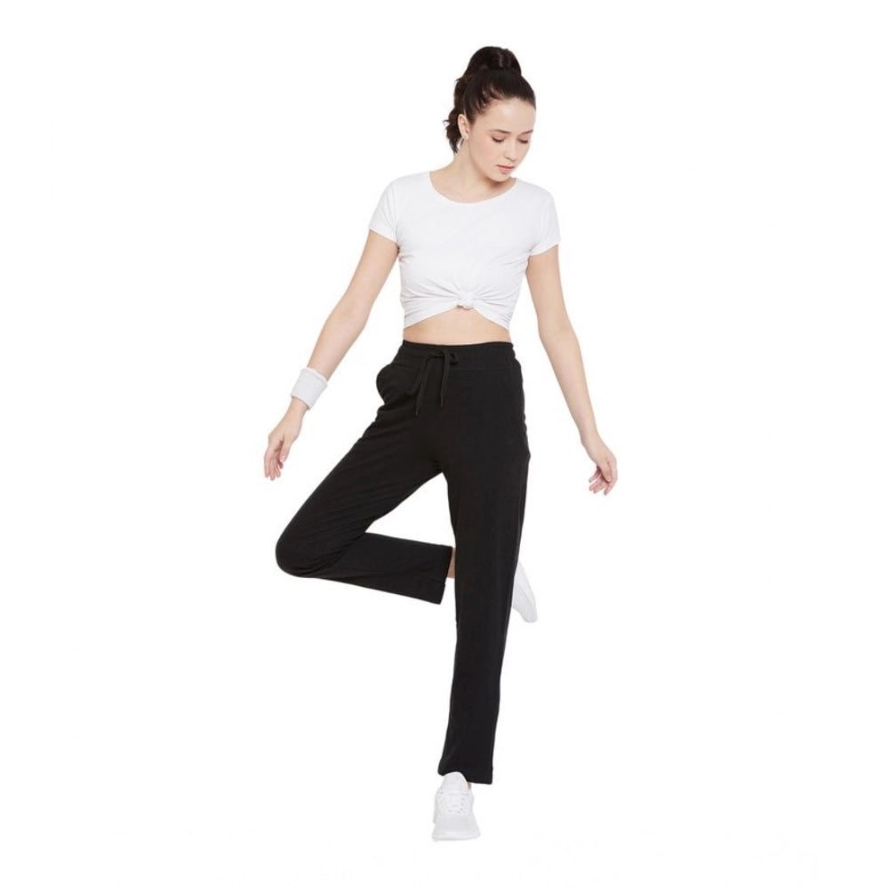 Amfyn Women's Cotton Solid Elasticated Track Pants (Black)