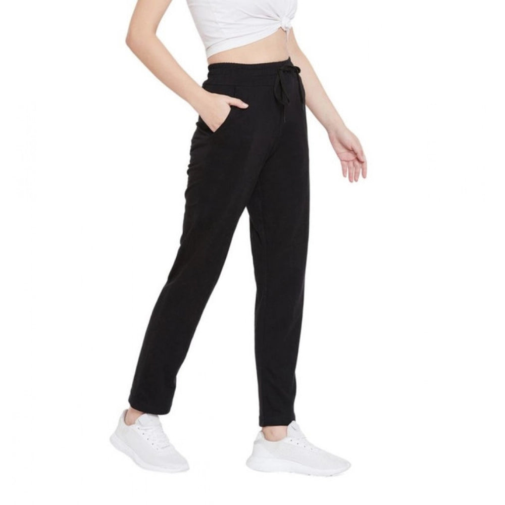 Amfyn Women's Cotton Solid Elasticated Track Pants (Black)