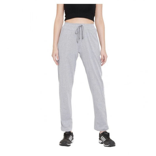 Amfyn Women's Cotton Solid Elasticated Track Pants (Light Grey)