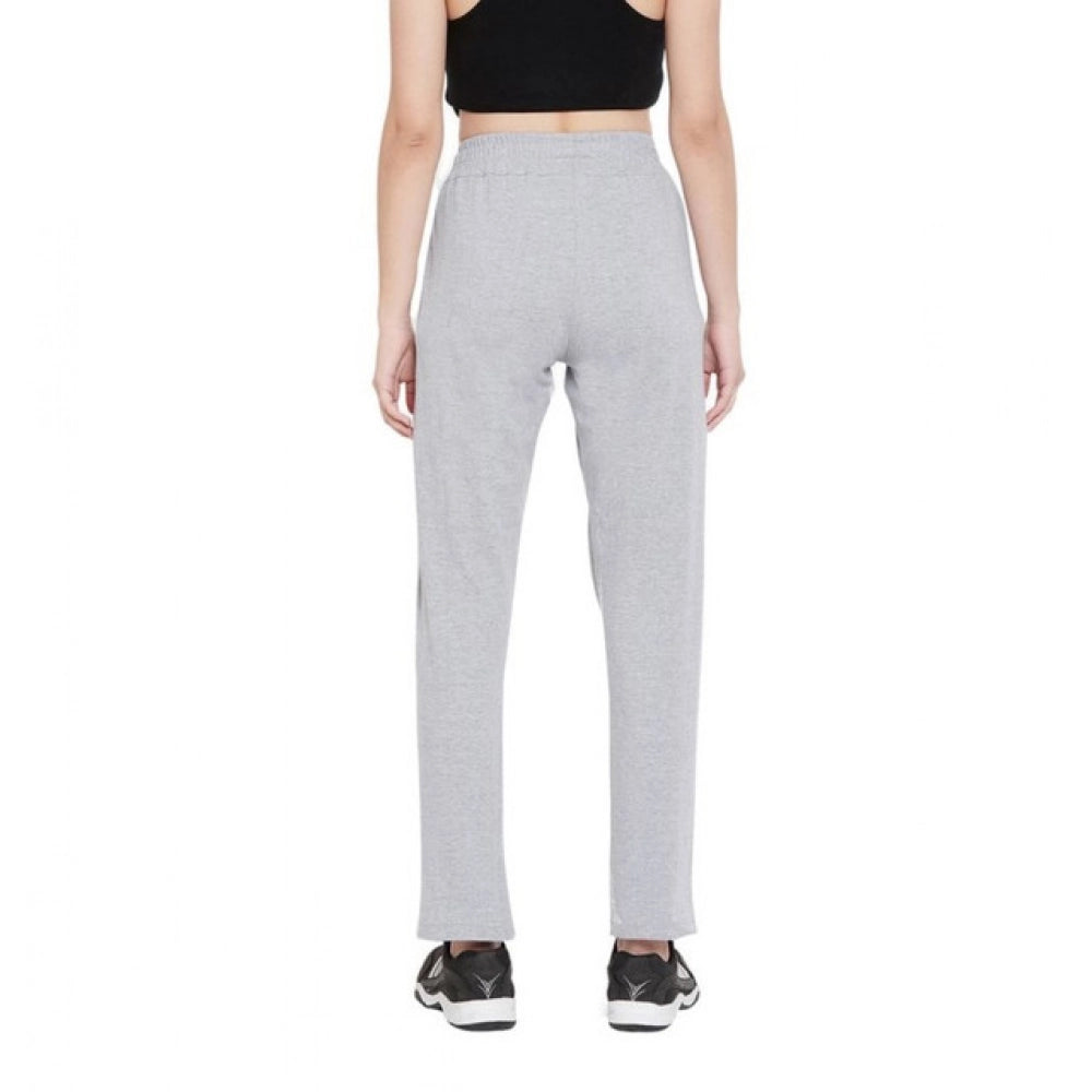 Amfyn Women's Cotton Solid Elasticated Track Pants (Light Grey)