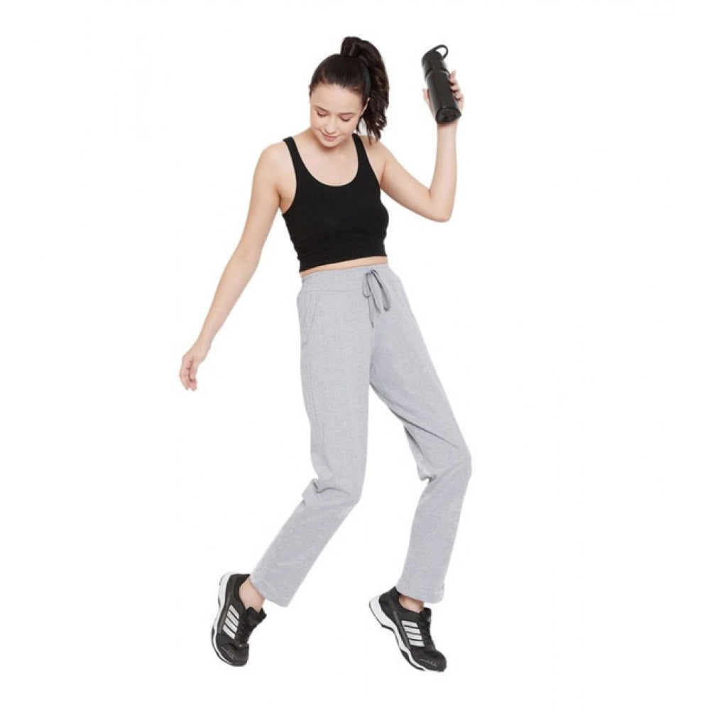 Amfyn Women's Cotton Solid Elasticated Track Pants (Light Grey)