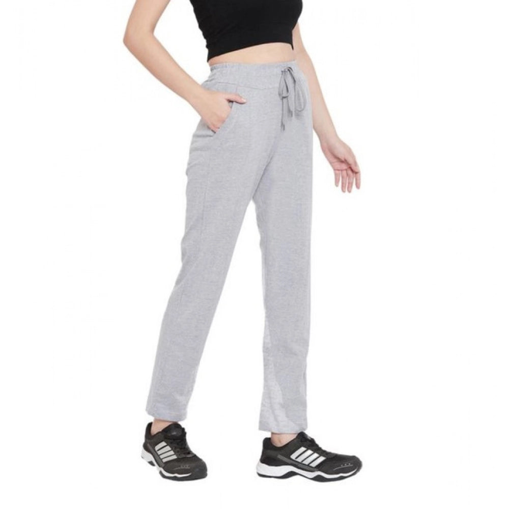 Amfyn Women's Cotton Solid Elasticated Track Pants (Light Grey)