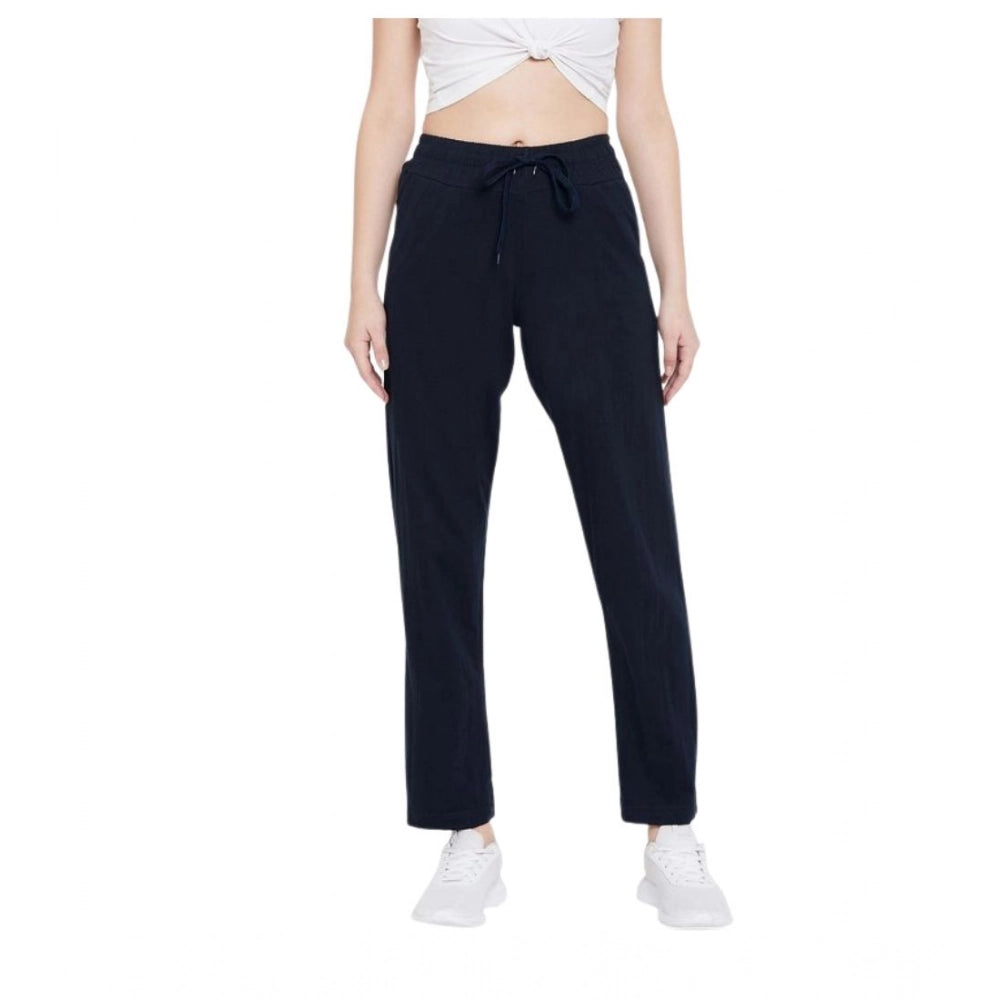 Amfyn Women's Cotton Solid Elasticated Track Pants (Navy)
