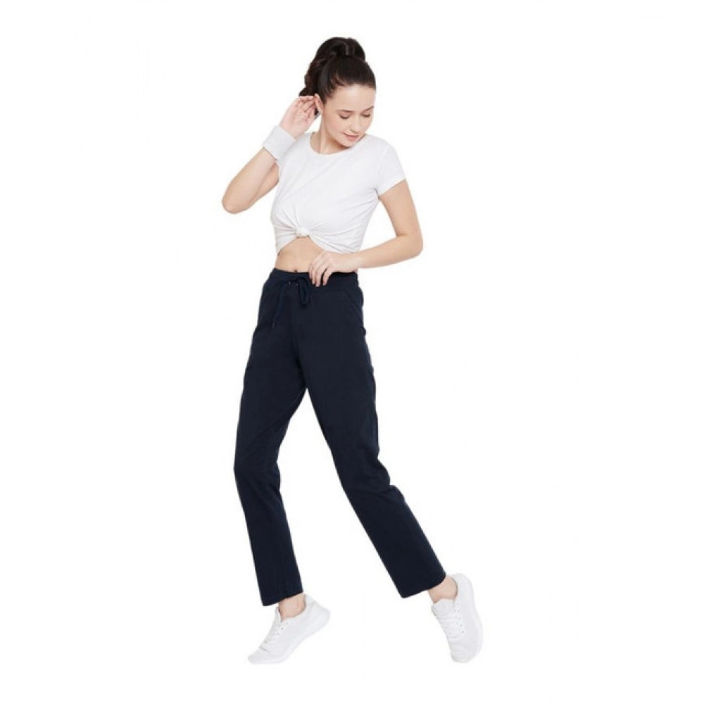 Amfyn Women's Cotton Solid Elasticated Track Pants (Navy)