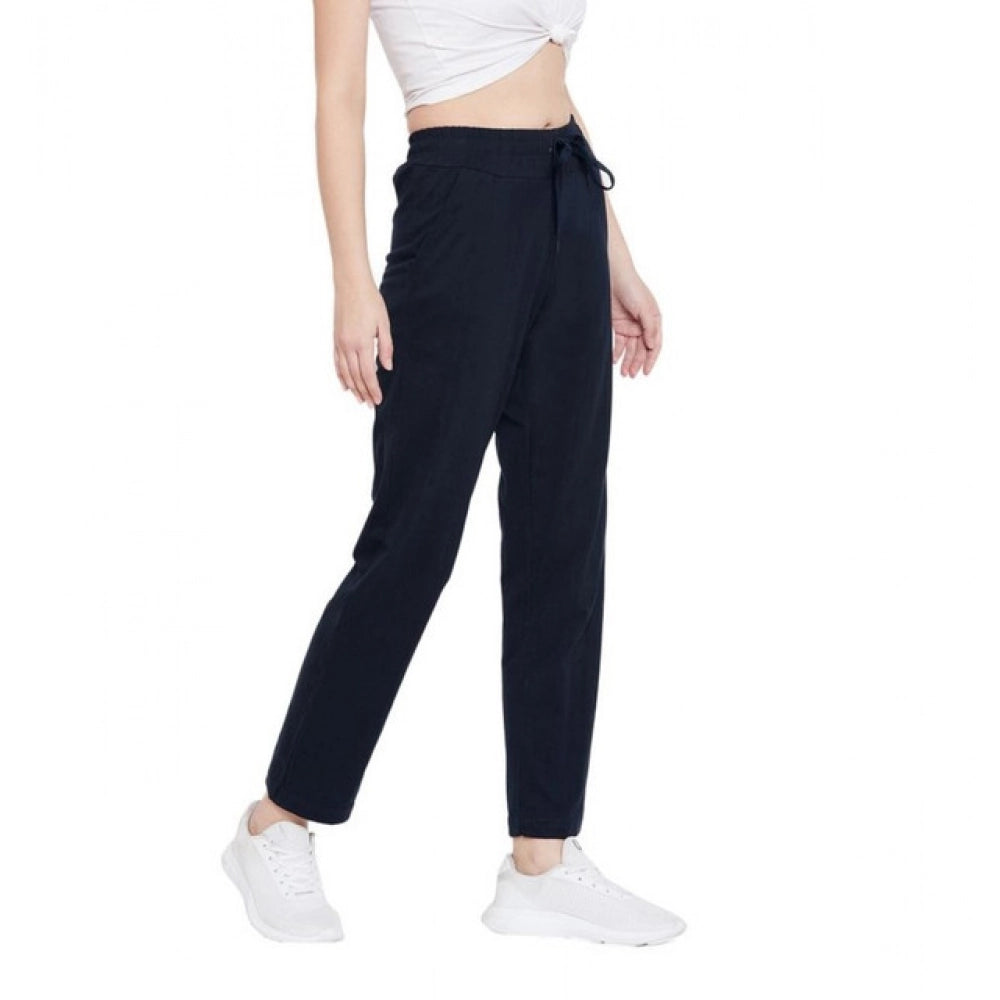 Amfyn Women's Cotton Solid Elasticated Track Pants (Navy)