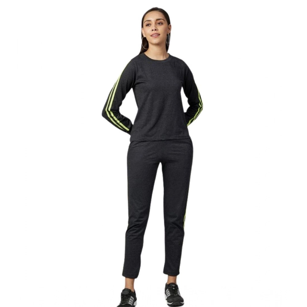 Amfyn Women's Cotton Solid Long Sleeves Tracksuit (Dark Grey - Green)