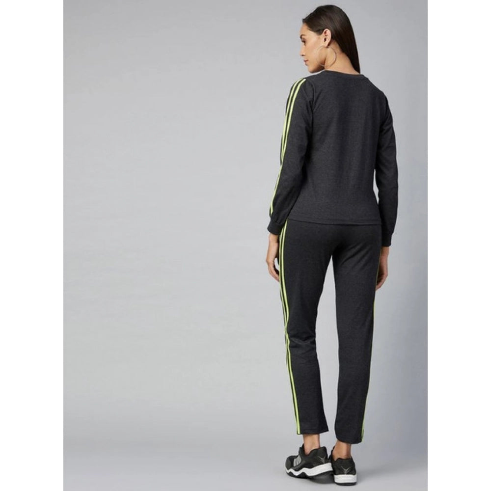 Amfyn Women's Cotton Solid Long Sleeves Tracksuit (Dark Grey - Green)