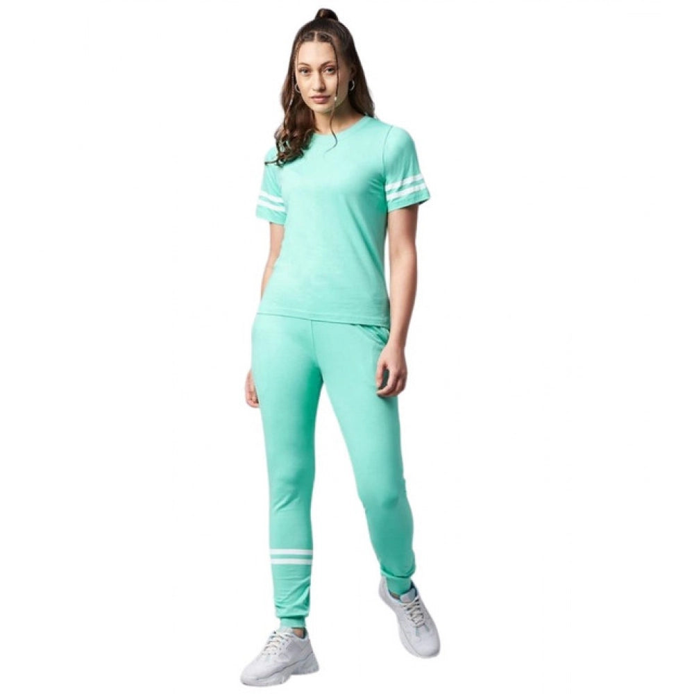 Amfyn Women's Cotton Striped Short Sleeve Tracksuit (Green)