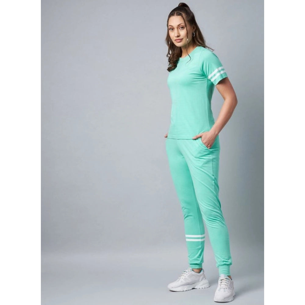 Amfyn Women's Cotton Striped Short Sleeve Tracksuit (Green)