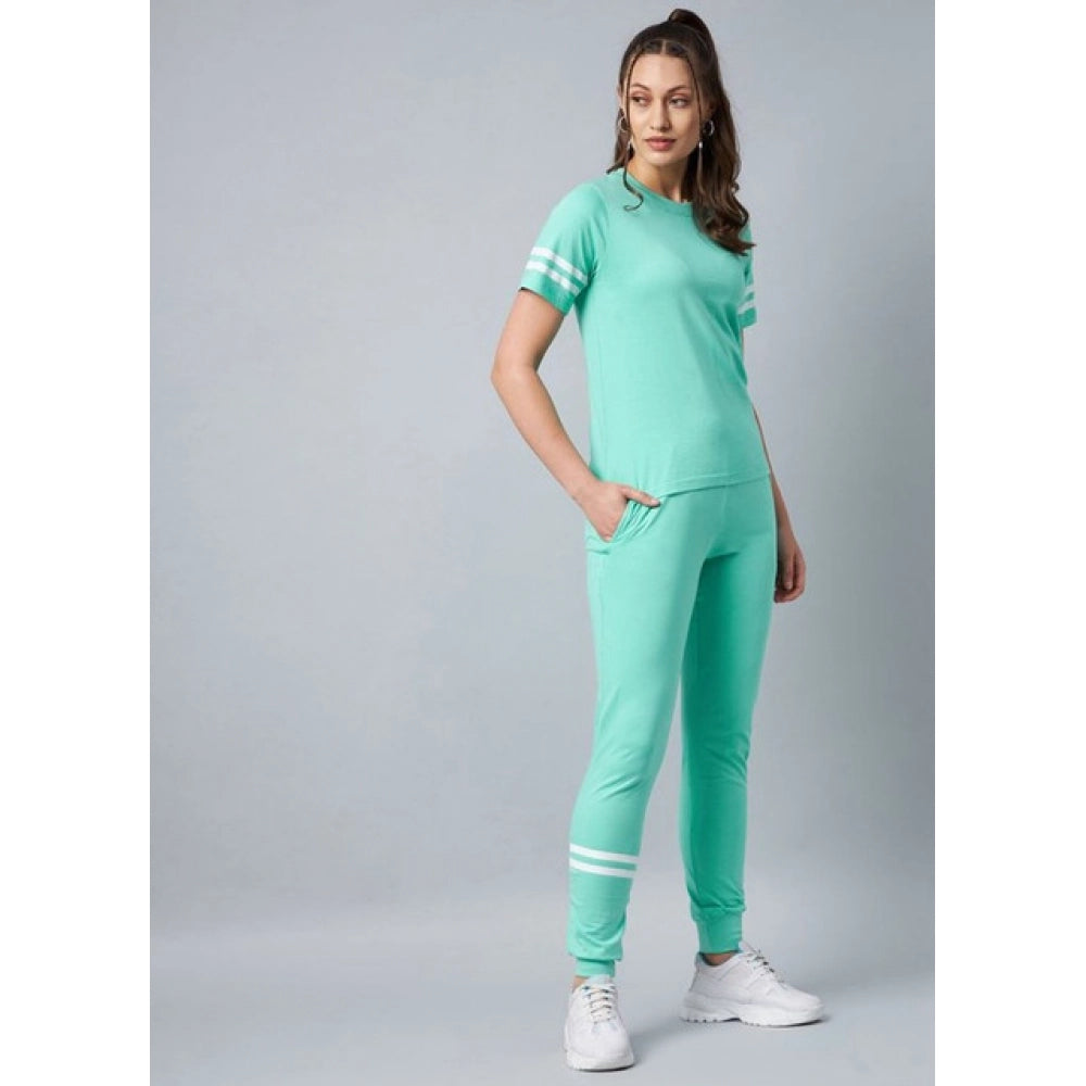Amfyn Women's Cotton Striped Short Sleeve Tracksuit (Green)