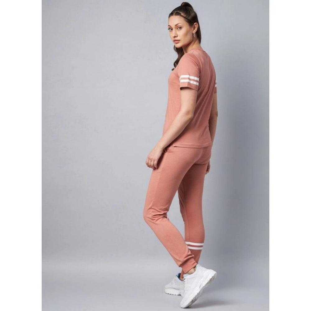 Amfyn Women's Cotton Striped Short Sleeve Tracksuit (Pink)