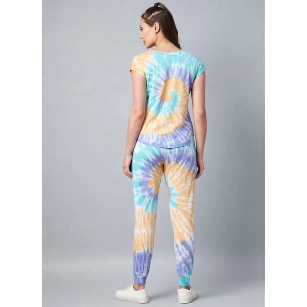 Amfyn Women's Cotton Tie And Dye Short Sleeve Tracksuit (Multicolor)