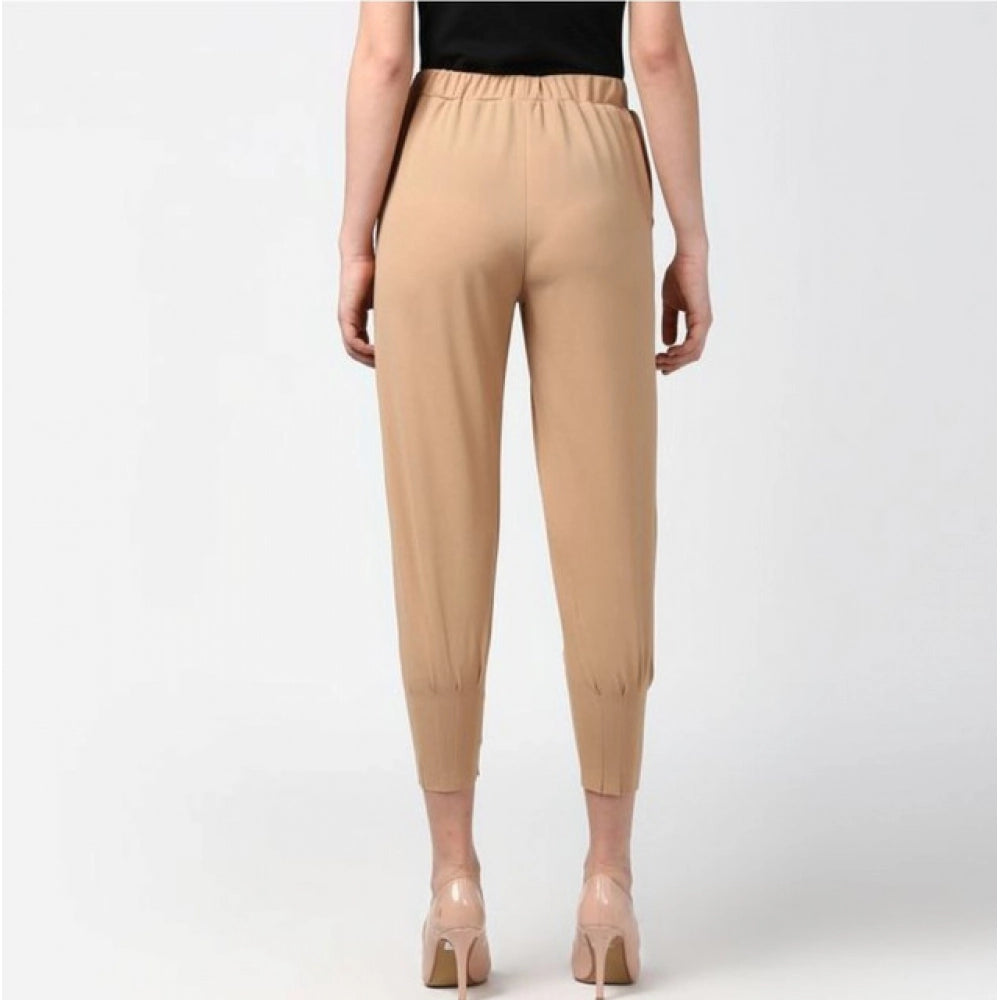 Amfyn Women's Polyester Solid Elasticated Trousers (Beige)