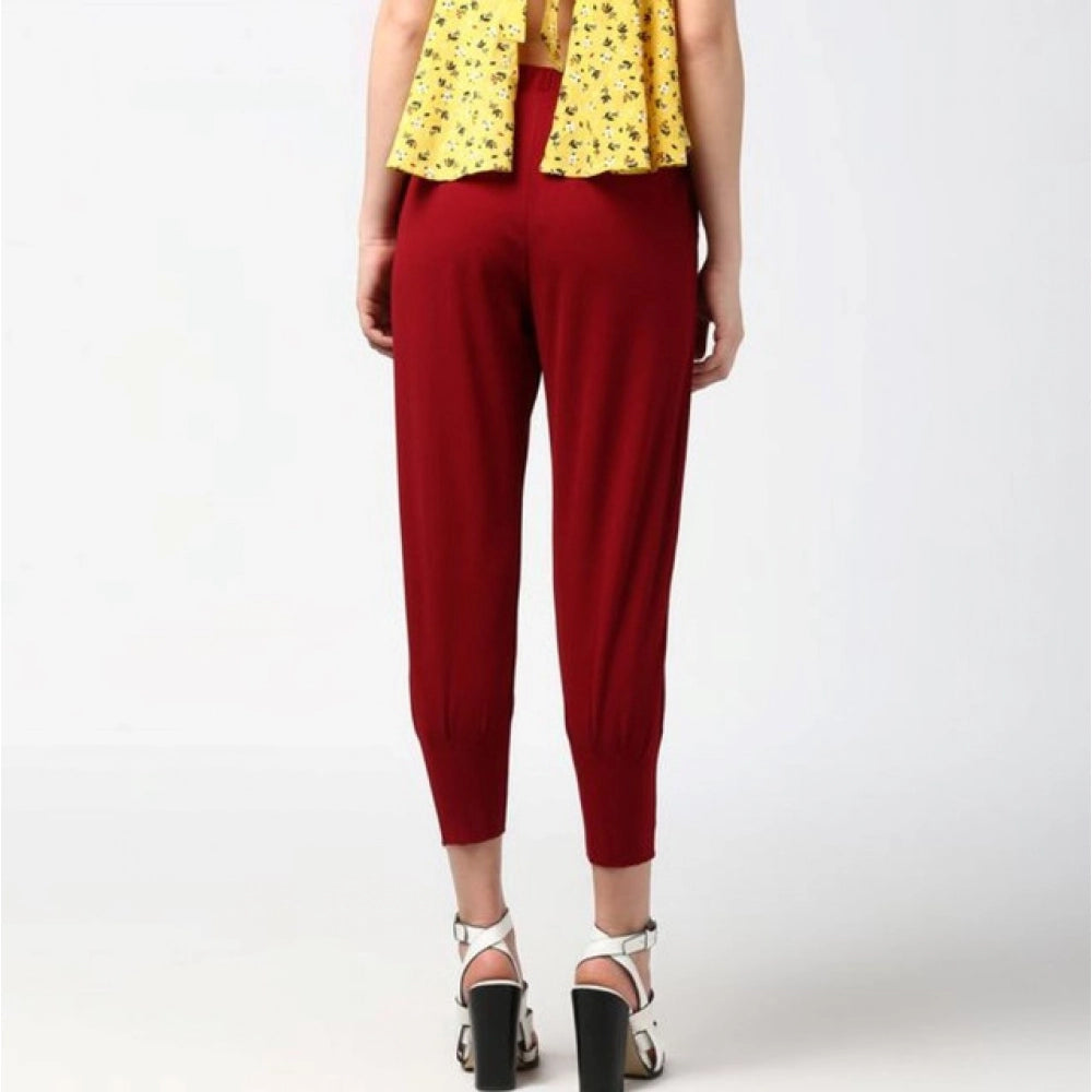 Amfyn Women's Polyester Solid Elasticated Trousers (Maroon)