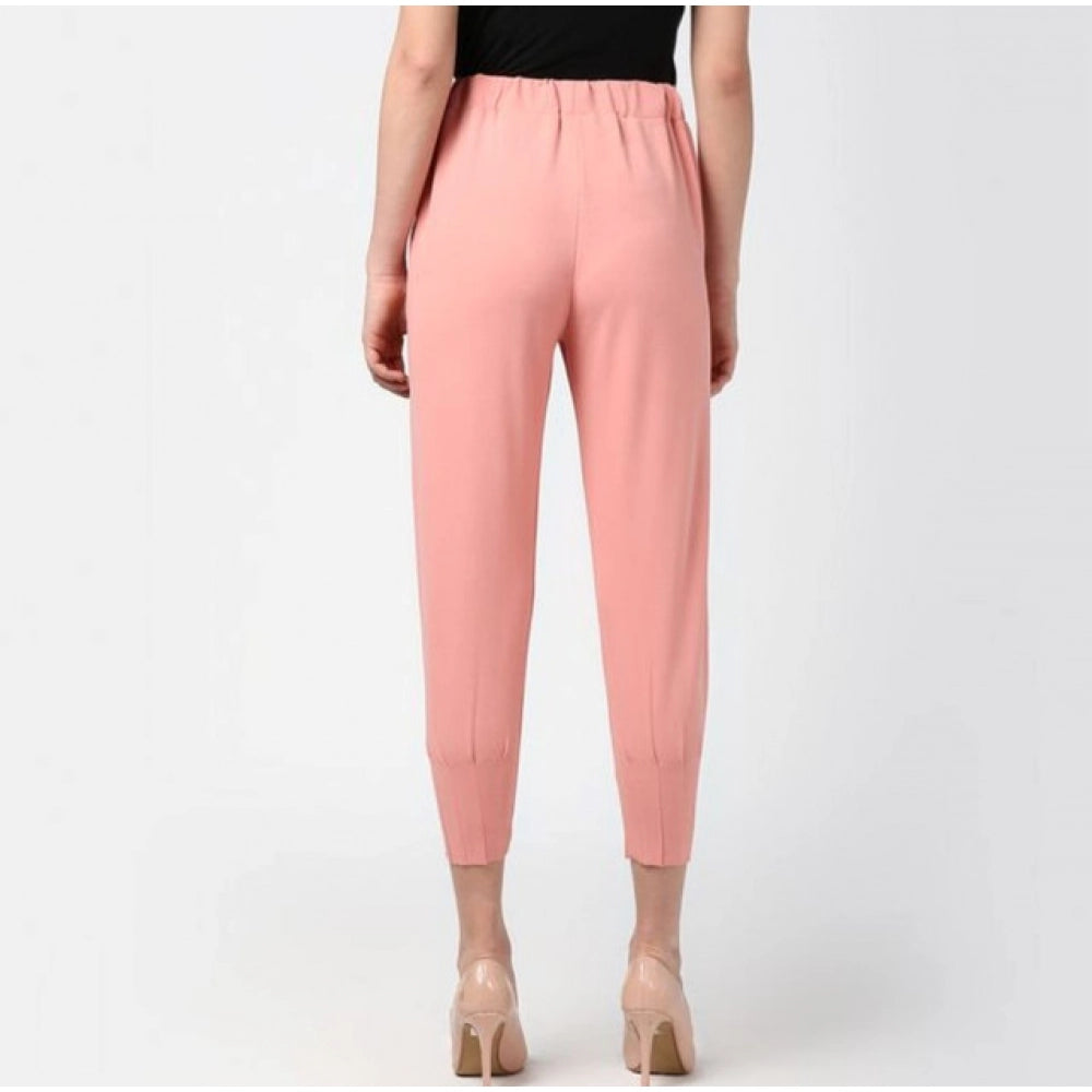 Amfyn Women's Polyester Solid Elasticated Trousers (Pink)