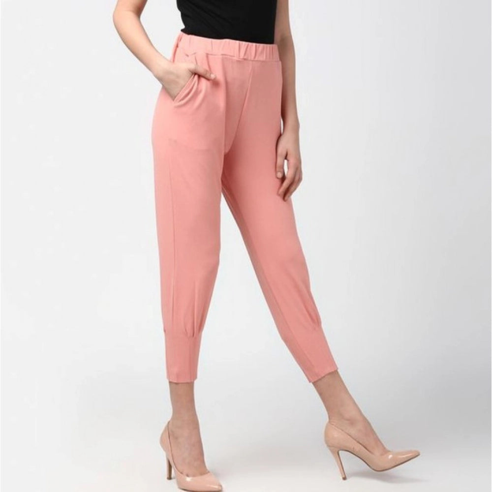 Amfyn Women's Polyester Solid Elasticated Trousers (Pink)