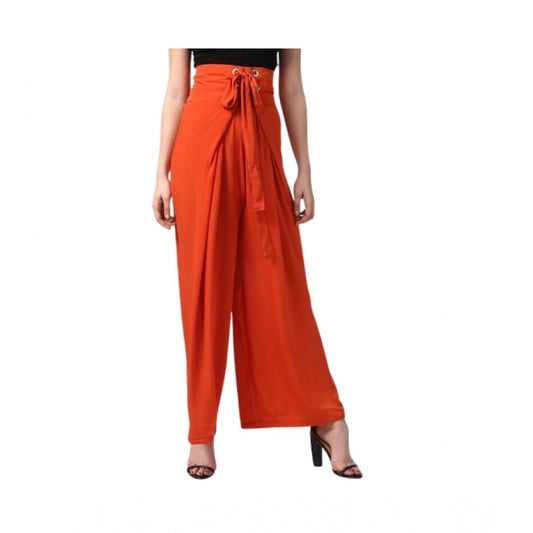 Amfyn Women's Polyester Solid Smocked Trousers (Orange)