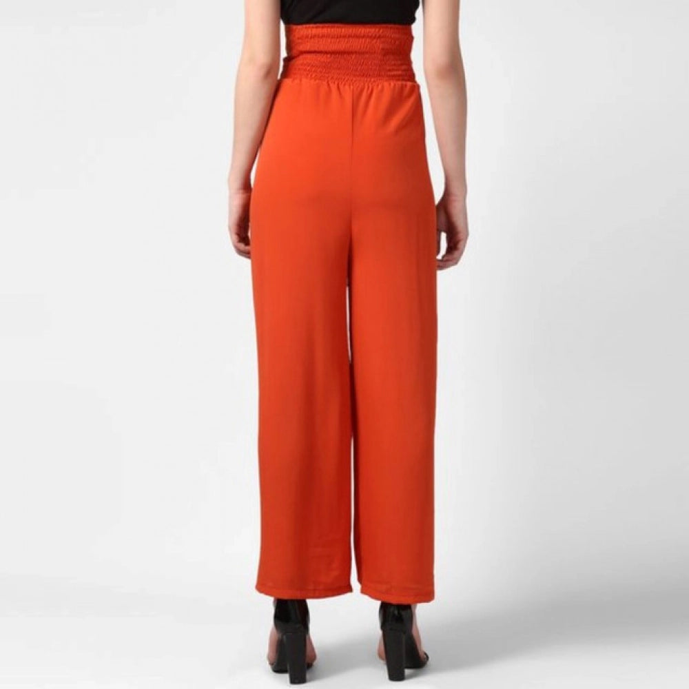Amfyn Women's Polyester Solid Smocked Trousers (Orange)