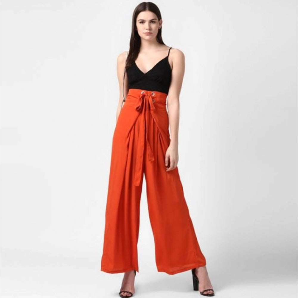 Amfyn Women's Polyester Solid Smocked Trousers (Orange)
