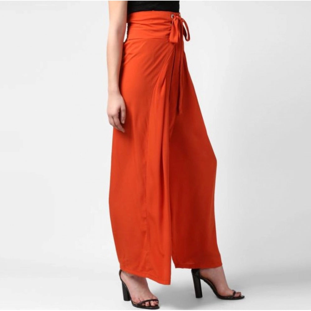 Amfyn Women's Polyester Solid Smocked Trousers (Orange)