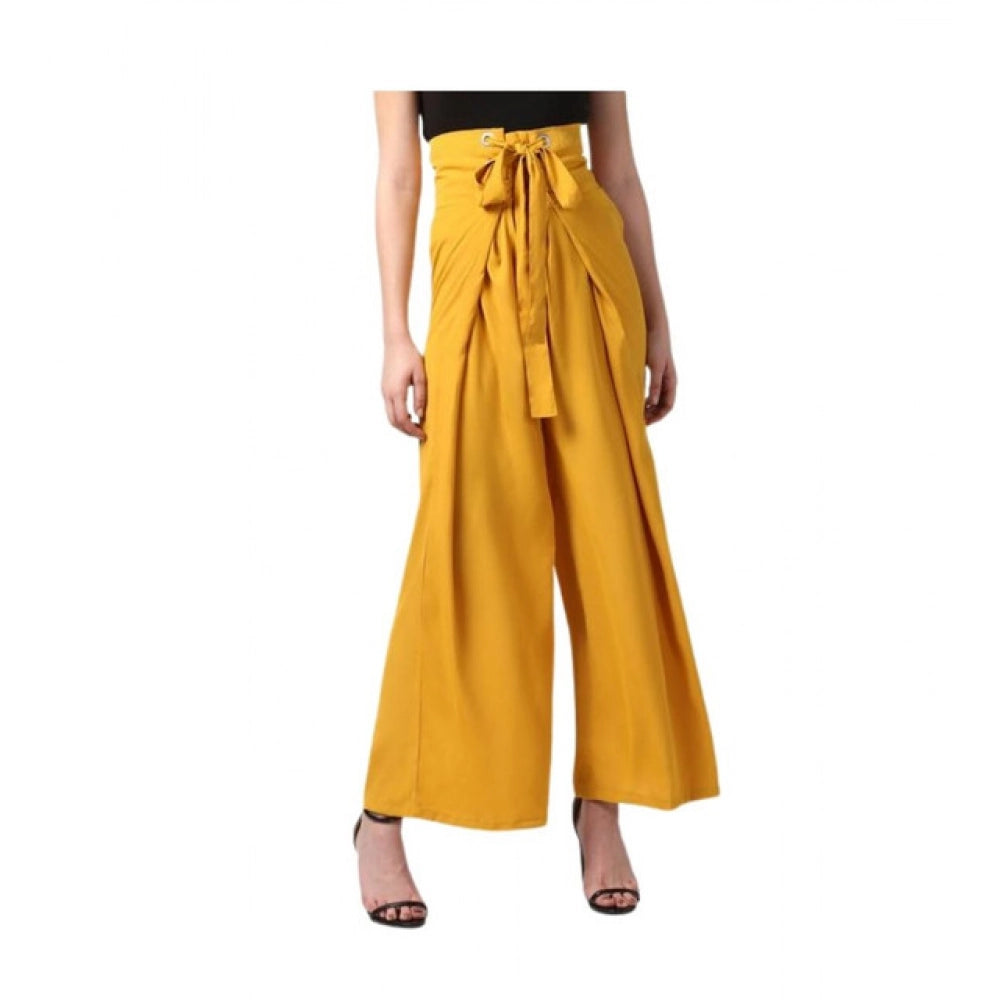 Amfyn Women's Polyester Solid Smocked Trousers (Yellow)