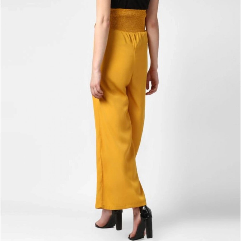 Amfyn Women's Polyester Solid Smocked Trousers (Yellow)