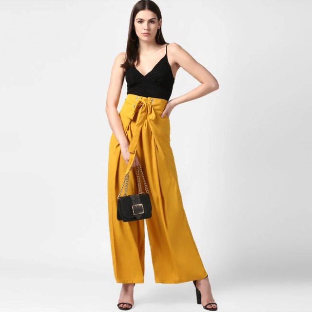 Amfyn Women's Polyester Solid Smocked Trousers (Yellow)