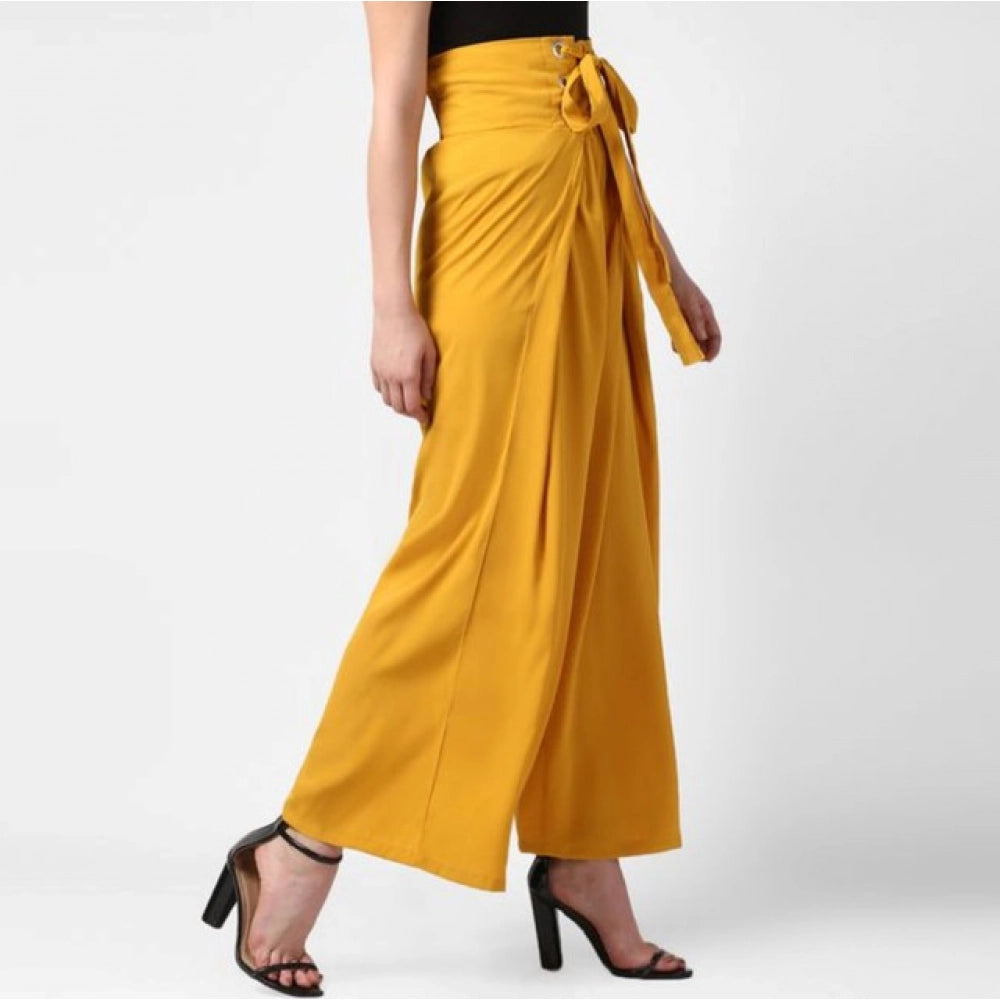 Amfyn Women's Polyester Solid Smocked Trousers (Yellow)