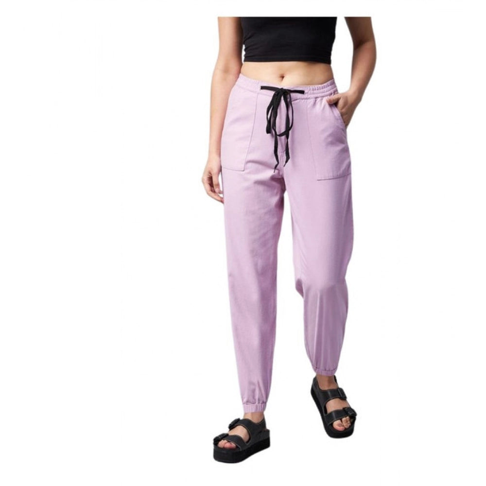 Amfyn Women's Coton Twill Solid Elasticated Trousers (Lavender)