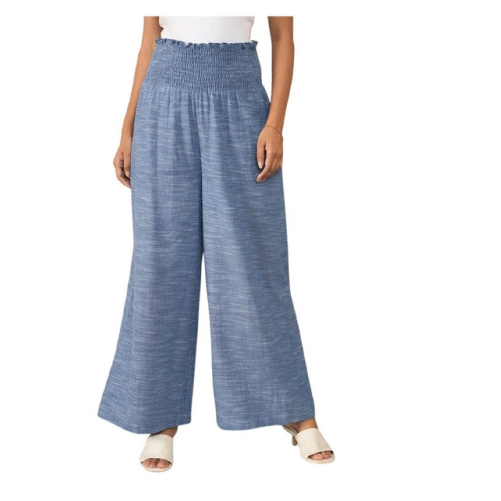 Amfyn Women's Cotton Self Design Smocked Trousers (Blue)