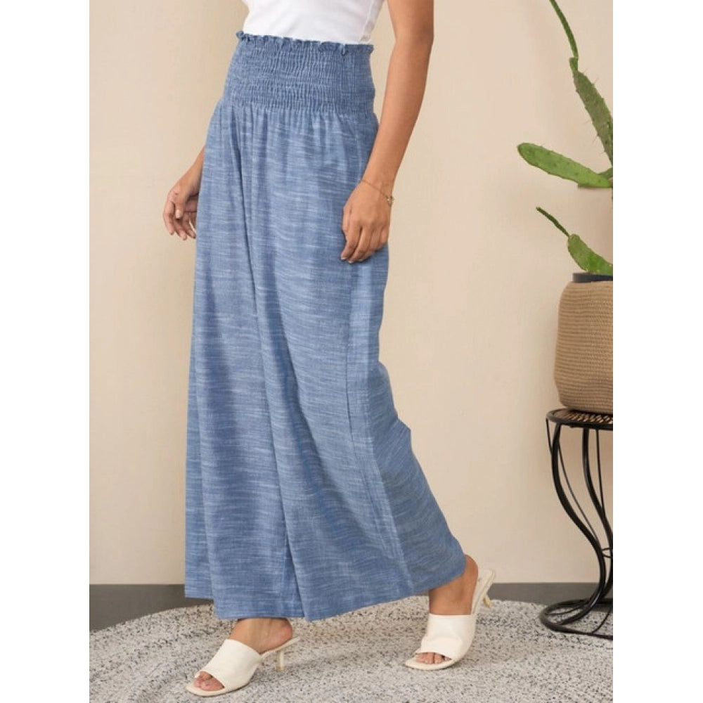 Amfyn Women's Cotton Self Design Smocked Trousers (Blue)
